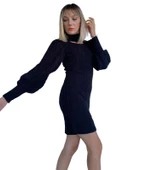 Kadın Siyah İkili Triko Elbise - 6