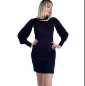 Kadın Siyah İkili Triko Elbise - 1