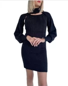 Kadın Siyah İkili Triko Elbise - 3