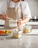 Pinmoo New Kaşıklı Cam Baharatlık SETİ Krem- 3 Adet - 1