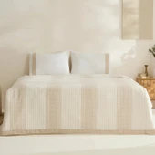 Karaca Home White Coll Rise %100 Pamuk Keten Çift Kişilik Pike Takımı Bej thumbnail 1