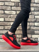 ET0302 Kalın Taban Bağcıksız Tarz Casual Siyah Kırmızı Erkek Ayakkabı thumbnail 3