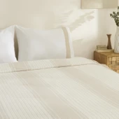 Karaca Home White Coll Rise %100 Pamuk Keten Çift Kişilik Pike Takımı Bej thumbnail 5
