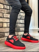 ET0302 Kalın Taban Bağcıksız Tarz Casual Siyah Kırmızı Erkek Ayakkabı thumbnail 1