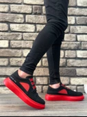 ET0302 Kalın Taban Bağcıksız Tarz Casual Siyah Kırmızı Erkek Ayakkabı thumbnail 2