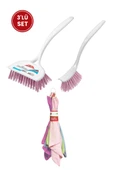 Flora 3’lü Temizlik Seti, F367 Bulaşık Fırçası + F388 Lavabo Küvet Fırçası + F222 Mikrofiber Bez Seti thumbnail 2