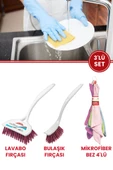 Flora 3’lü Temizlik Seti, F367 Bulaşık Fırçası + F388 Lavabo Küvet Fırçası + F222 Mikrofiber Bez Seti thumbnail 1