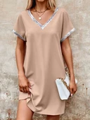 Kadın Yaka Ve Kol Pul Payet şeritli Ithal Krep Elbise thumbnail 1