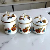 Glore Lorena Beyaz Emaye 3'lü Kavanoz - Baharatlık Takımı thumbnail 3