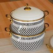 Glore Destina 6 Parça Büyük Emaye Tencere Takımı 28cm - 26cm - 24cm - 8