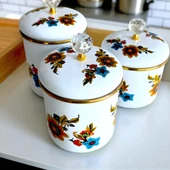 Glore Lorena Beyaz Emaye 3'lü Kavanoz - Baharatlık Takımı thumbnail 4