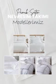 300 Tc King Pamuk Saten Nervürlü Nevresim Takımı Battal Çift Kişilik 6 Parça Krem Kırık Beyaz Stella - 6