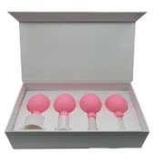 Silikon Vakumlu Yeşim Taş Jade Yüz Masaj Kupası 4’lü Set Pembe Renk thumbnail 1