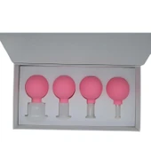 Silikon Vakumlu Yeşim Taş Jade Yüz Masaj Kupası 4’lü Set Pembe Renk thumbnail 2