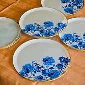 Glore Blue Rose Altın Yaldızlı Cam 6 Kişlik Servis Tabağı Seti - 1