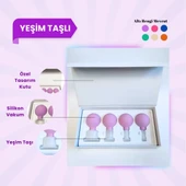 Silikon Vakumlu Yeşim Taşlı Yüz Masaj Kupası 4'lü Set (Jade) Mor - 1