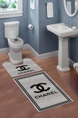 Yıkanabilir Kaymaz Tabanlı Dekoratif Desenli 3 Lü Klozet Takımı Banyo Paspas Seti GRİ-SİYAH #VALUE! - 1