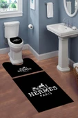 Yıkanabilir Kaymaz Dot Tabanlı Dekoratif Desenli 3'lü Klozet Takımı Banyo Paspas Seti SİYAH-BEYAZ #VALUE! - 1