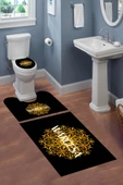 Yıkanabilir Kaymaz Dot Tabanlı Dekoratif Desenli 3'lü Klozet Takımı Banyo Paspas Seti Siyah #VALUE! - 1