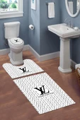 Yıkanabilir Kaymaz Tabanlı Dekoratif Desenli 3 Lü Klozet Takımı Banyo Paspas Seti SİYAH-BEYAZ #VALUE! - 1