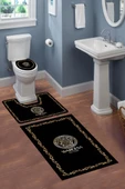Yıkanabilir Kaymaz Tabanlı Dekoratif Desenli 3 Lü Klozet Takımı Banyo Paspas Seti Siyah #VALUE! - 1