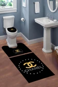 Yıkanabilir Kaymaz Dot Tabanlı Dekoratif Desenli 3'lü Klozet Takımı Banyo Paspas Seti Siyah #VALUE! - 1