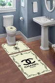 Yıkanabilir Kaymaz Tabanlı Dekoratif Desenli 3 Lü Klozet Takımı Banyo Paspas Seti KREM #VALUE! - 1