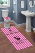 Yıkanabilir Kaymaz Dot Tabanlı Dekoratif Desenli 3'lü Klozet Takımı Banyo Paspas Seti PEMBE #VALUE! - 1