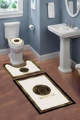 Yıkanabilir Kaymaz Dot Tabanlı Dekoratif Desenli 3'lü Klozet Takımı Banyo Paspas Seti SİYAH-BEYAZ #VALUE! - 1