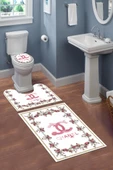 Yıkanabilir Kaymaz Tabanlı Dekoratif Desenli 3 Lü Klozet Takımı Banyo Paspas Seti RENKLİ #VALUE! - 1