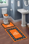 Yıkanabilir Kaymaz Tabanlı Dekoratif Desenli 3 Lü Klozet Takımı Banyo Paspas Seti Turuncu #VALUE! - 1