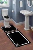 Yıkanabilir Kaymaz Dot Tabanlı Dekoratif Desenli 3'lü Klozet Takımı Banyo Paspas Seti Siyah #VALUE! - 1