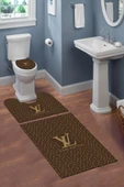 Yıkanabilir Kaymaz Tabanlı Dekoratif Desenli 3 Lü Klozet Takımı Banyo Paspas Seti KAHVERENGİ #VALUE! - 1