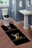 Yıkanabilir Kaymaz Tabanlı Dekoratif Desenli 3 Lü Klozet Takımı Banyo Paspas Seti Siyah #VALUE! - 1