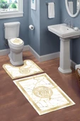 Yıkanabilir Kaymaz Dot Tabanlı Dekoratif Desenli 3'lü Klozet Takımı Banyo Paspas Seti Gold #VALUE! - 1