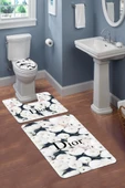 Yıkanabilir Kaymaz Tabanlı Dekoratif Desenli 3 Lü Klozet Takımı Banyo Paspas Seti BEYAZ #VALUE! - 1