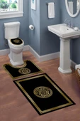 Yıkanabilir Kaymaz Dot Tabanlı Dekoratif Desenli 3'lü Klozet Takımı Banyo Paspas Seti Siyah #VALUE! - 1