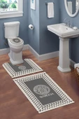 Yıkanabilir Kaymaz Dot Tabanlı Dekoratif Desenli 3'lü Klozet Takımı Banyo Paspas Seti GRİ #VALUE! - 1