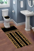 Yıkanabilir Kaymaz Dot Tabanlı Dekoratif Desenli 3'lü Klozet Takımı Banyo Paspas Seti Siyah #VALUE! - 1