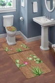 Yıkanabilir Kaymaz Tabanlı Modern Desenli 3'lü Klozet Takımı Banyo Paspas Seti RENKLİ #VALUE! - 1