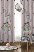 Dijital Baskı Yıkanabilir Unicorn Desenli 2 Kanat Bebek ve Çocuk Odası Fon Perdesi RENKLİ 140 X 270 - 1