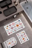 Bambu Kumaş Deri Tabanlı Yıkanabilir Kaymaz Tabanlı Modern Desenli 3'lü Klozet Takımı Banyo Paspas Seti RENKLİ #VALUE! - 1