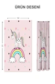 Dijital Baskı Yıkanabilir Unicorn Desenli 2 Kanat Bebek ve Çocuk Odası Fon Perdesi RENKLİ 140 X 270 - 2