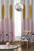 Dijital Baskı Yıkanabilir Tavşan Desenli 2 Kanat Bebek ve Çocuk Odası Fon Perdesi RENKLİ 140 X 270 - 1