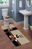 Yıkanabilir Kaymaz Tabanlı Dekoratif Desenli 3'lü Klozet Takımı Banyo Paspas Seti RENKLİ #VALUE! - 1