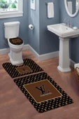 Yıkanabilir Kaymaz Tabanlı Dekoratif Desenli 3'lü Klozet Takımı Banyo Paspas Seti RENKLİ #VALUE! - 1