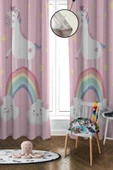 Dijital Baskı Yıkanabilir Unicorn Desenli 2 Kanat Bebek ve Çocuk Odası Fon Perdesi RENKLİ 140 X 270 - 1