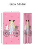 Dijital Baskı Yıkanabilir Kedi ve Kız Desenli 2 Kanat Bebek ve Çocuk Odası Fon Perdesi RENKLİ 140 X 270 - 2