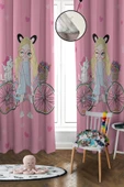 Dijital Baskı Yıkanabilir Kedi ve Kız Desenli 2 Kanat Bebek ve Çocuk Odası Fon Perdesi RENKLİ 140 X 270 - 1