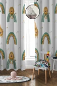 Dijital Baskı Yıkanabilir Gökkuşağı Desenli 2 Kanat Bebek ve Çocuk Odası Fon Perdesi RENKLİ 140 X 270 - 1
